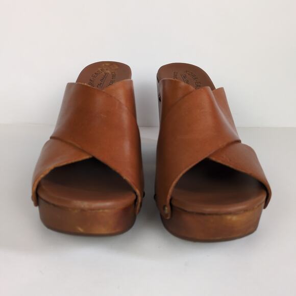 KORK-EASE Brown Leather Cross Strap Heeled Clog Mule Sandal Block Heel Womens 10 - Picture 6 of 8